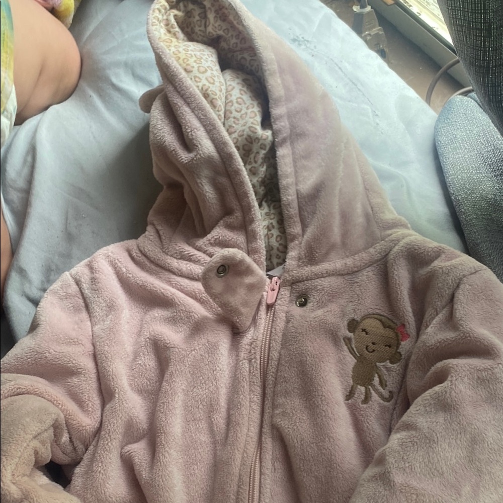 Carter's Pink Fleece Jacket with Monkey Design